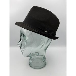 Stetson Black Herringbone Fedora Trilby Hat Small Medium S/M Black Band